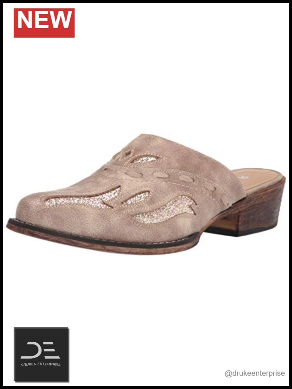 Faux Leather Glitter Western Mule Clogs Casual Slip-On Cushioned Low Heel